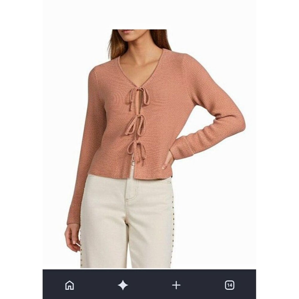 Antonio Melani 100% Cashmere Knit V-Neck Tie Front Cardigan Sweater Size XS